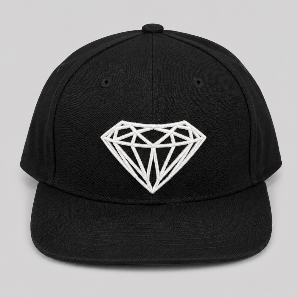 Diamond Supply Co Black Snapback Hat White Diamond‎ Logo Flat Brim Green Bottom